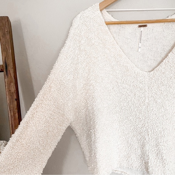 Free People | Cream Textured Knit Cropped Boxy Popcorn Pullover - Picture 7 of 15